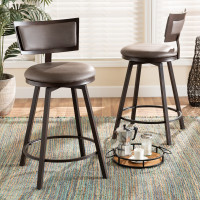 Baxton Studio 8740P-Metallic Grey-PC Baxton Studio Danson Modern Industrial Grey Fabric Upholstered and Antique Dark Brown Finished Metal 2-Piece Pub Chair Set